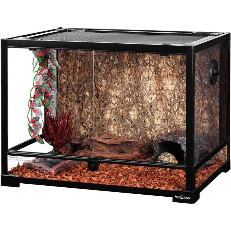 

REPTI ZOO Large 34 Gallon Reptile Glass Tank,Front Opening Double Hinge Door 24" x 18" x 18", Screen Ventilation Terrarium (Back