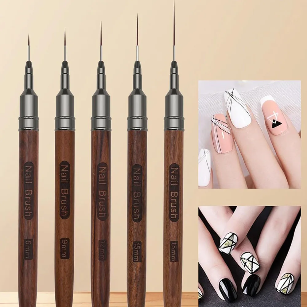 Nail Art Brushes Wood Nail Art Liner Brushes 4/8/12/20/25mm Painting Art Design Brush Super Thin Details Nail Pen Drawing Lines 2