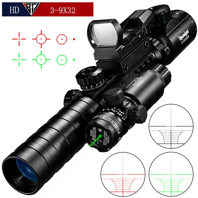 

3-9x32 EGC прицел с подсветкой, дальномер, сетка, голографическая винтовка, 4 сетки, прицел 20 мм, красный Грин для охоты