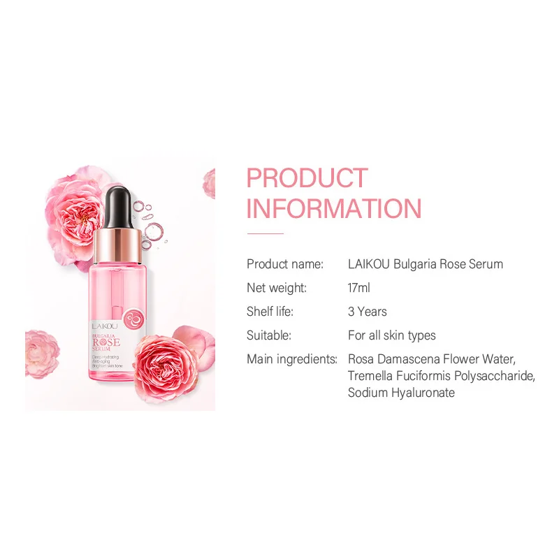 LAIKOU Bulgaria Rose Serum Deep Moisturizing Hydrating  Brighten Skin Tone Remove Spots Shrink Pores Care 17ml 4