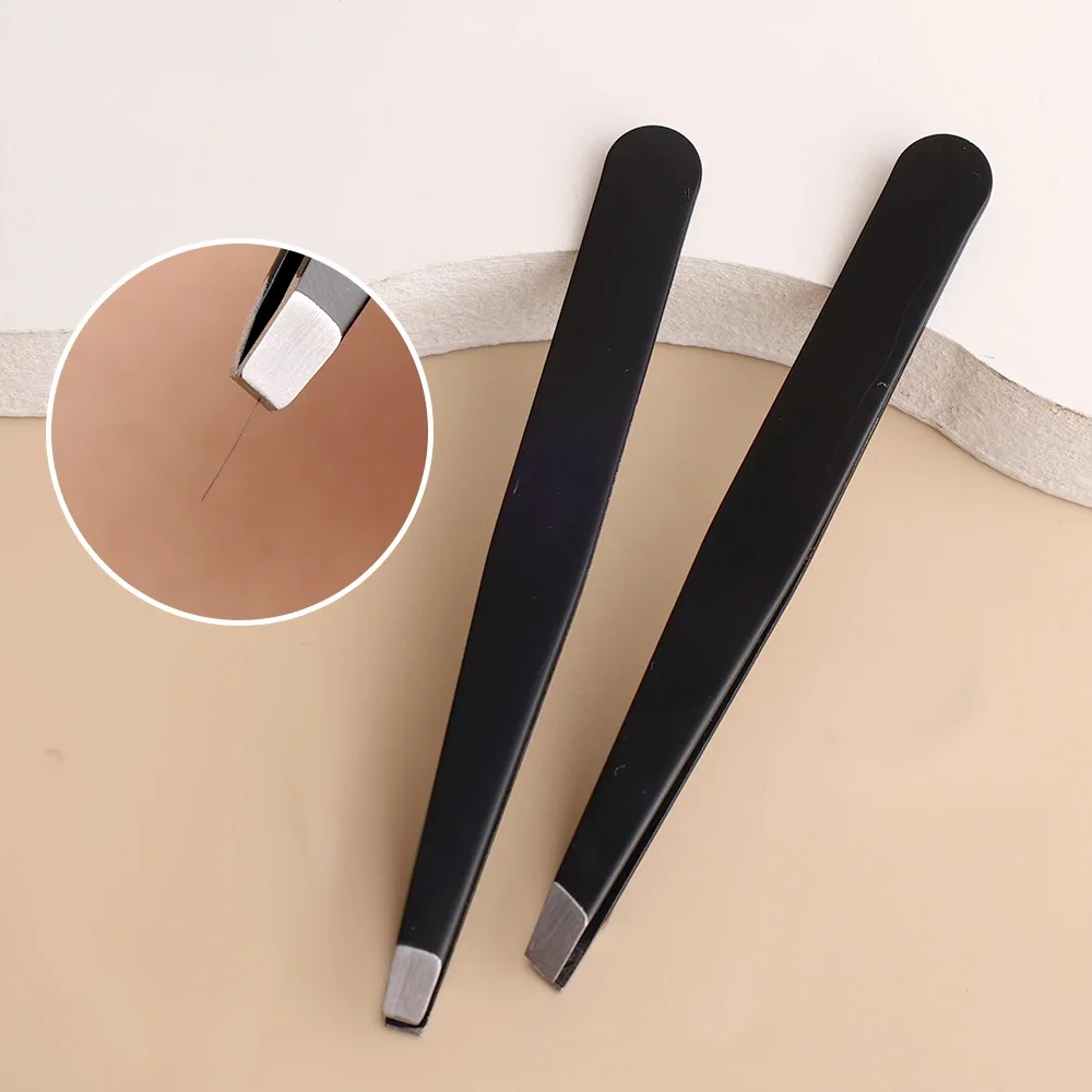 Stainless Steel Eyebrow Tweezers Slant Tip Hair Removal Makeup Tool Eyelashes High Precision Anti-Static Hair Removal Tweezers 4