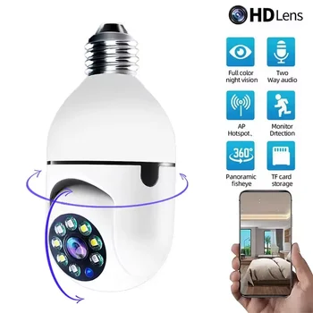 4G WiFi IP Camera E27 Bulb Camera 2MP Wireless Baby Monitor with AI Tracking, Security Video Surveillance, Pet Camera 1