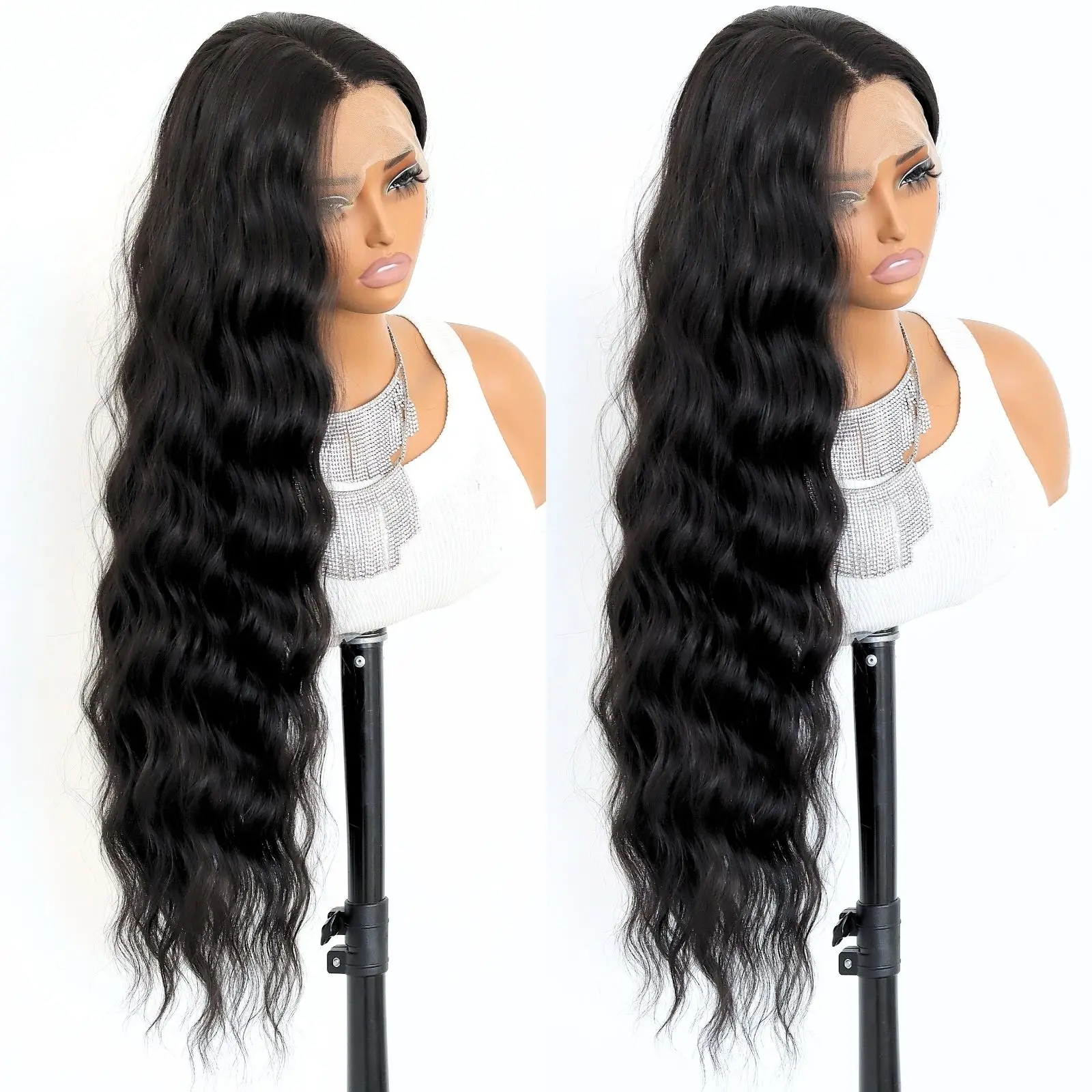 Black Long Wavy13×4 Lace Front Wig For Women Heat Resistant Fiber Synthetic Lace Front Wigs Daily Party Use Wigs 32Inch