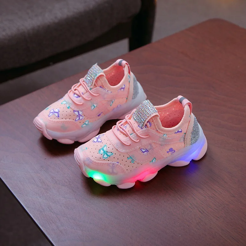 Kid Shoes Children's LED Shining Shoes Boys Girls Elastic Fabric Sequins Casual Sports