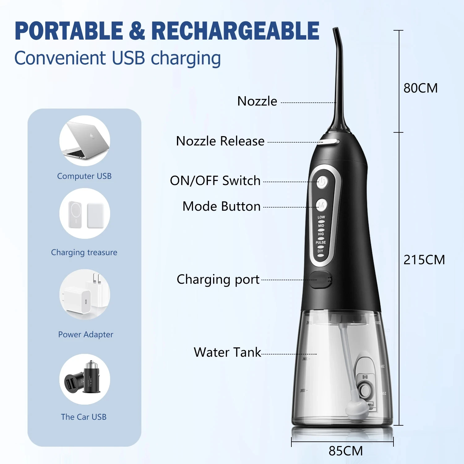 USB Rechargeable Oral Irrigator 300ML Tank Waterproof Water Flosser Teeth Cleaner for Oral Care-oral irrigator dental cleaner water flosser