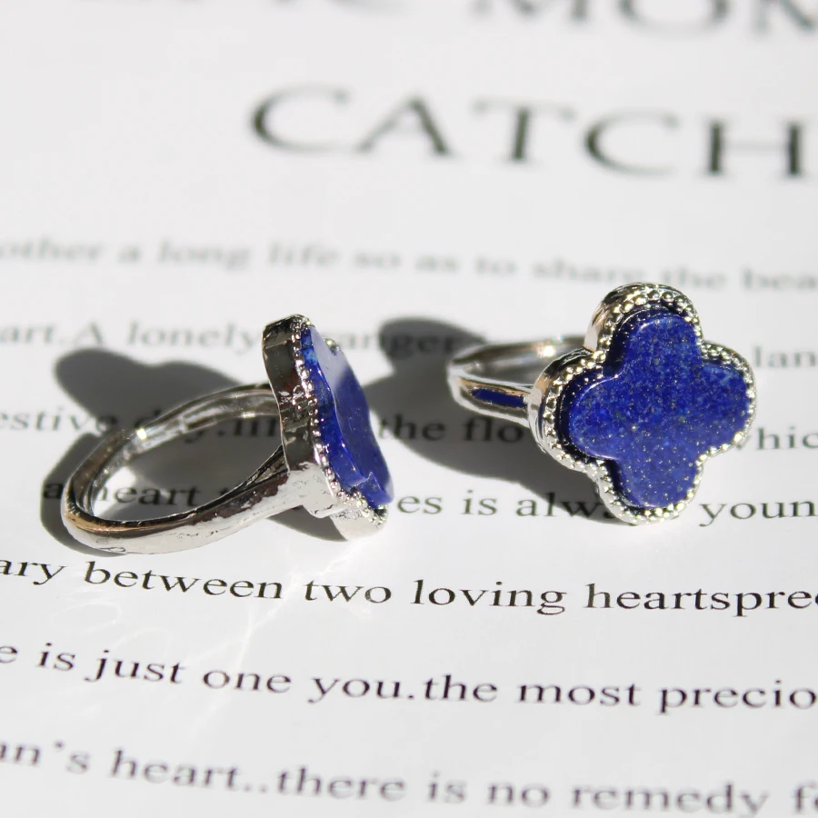 Unit One Piece Half Silver With Natural Lapis Lazuli Gemstone Crystal Finger-rings For Jewelry Making 4