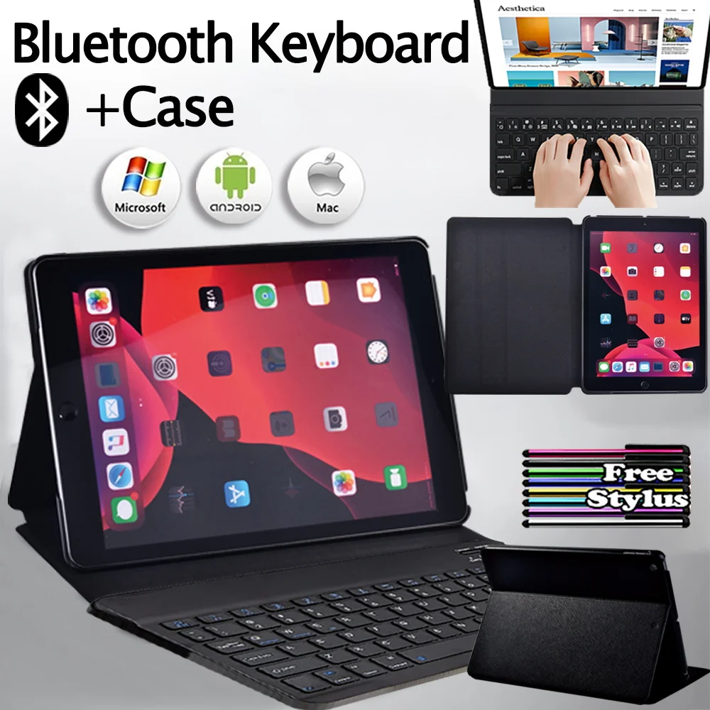 

Tablet Case for Apple IPad Air 1 2 3 4 5/Pro 11/Mini 1 2 3 4 5/IPad 2 3 4/5 6 7 8 9th Stand Cover + Wireless Bluetooth Keyboard
