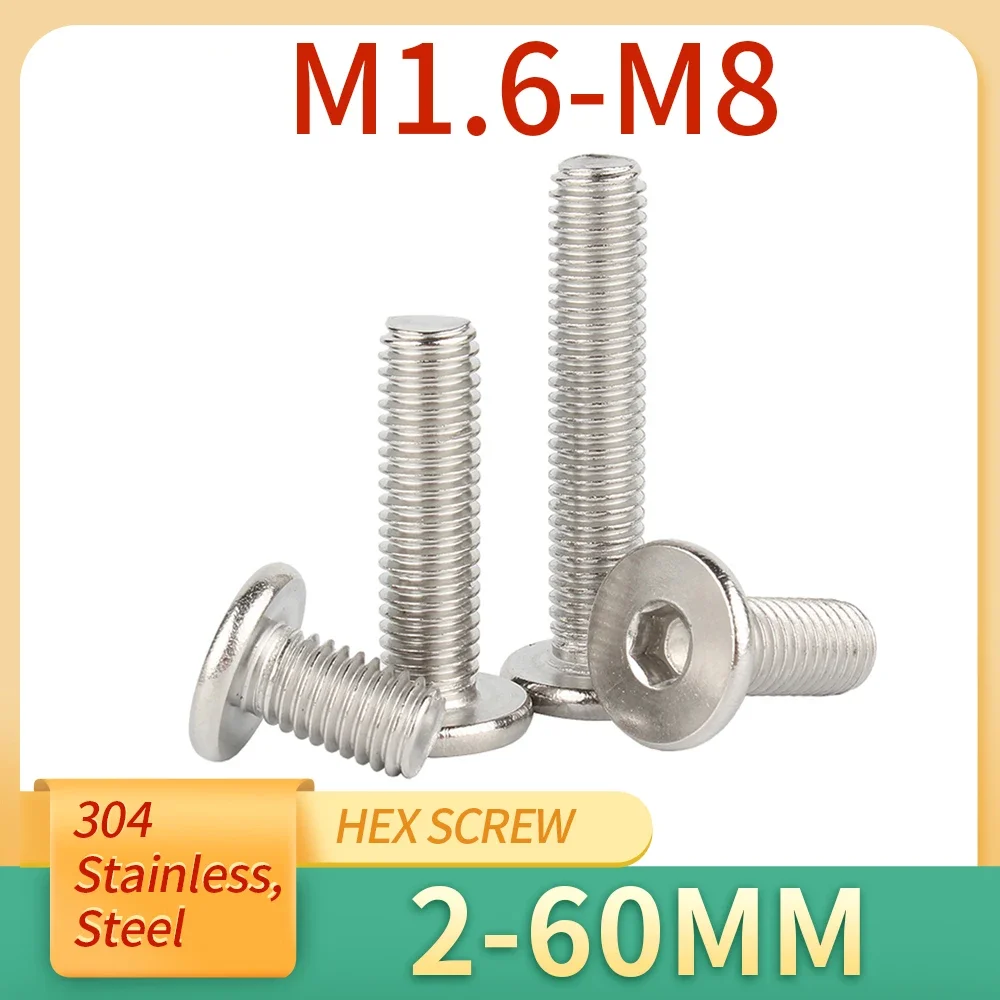 M1.6 M2 M2.5 M3 M4 M5 M6 M8 Hex Hexagon Socket Ultra Thin Flat Wafer Allen Head Bolt Screw 304 Stainless Steel 10pcs stainless steel screw