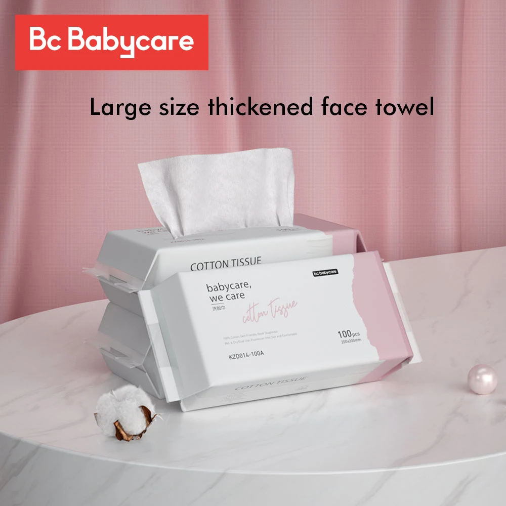 BC Babycare 100pcs Disposable Face Towel Remover Makeup Wipes Facial Skin Cleaning Care Wet Dry Dual-Purpose Soft Cotton Tissue