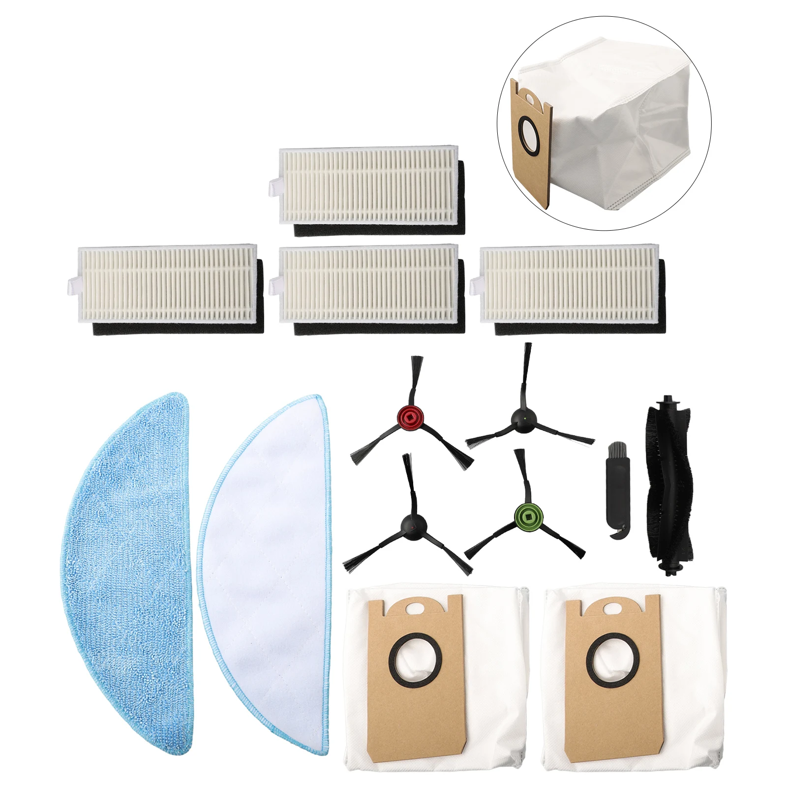 

1pcs Mian Brush 2pcs Mop Pad 4pcs Side Brush 4pcs Filters 2pcs Dust Bag 1pcs Clean Brush For HONITURE Q6 SE Robot Vacuum Cleaner