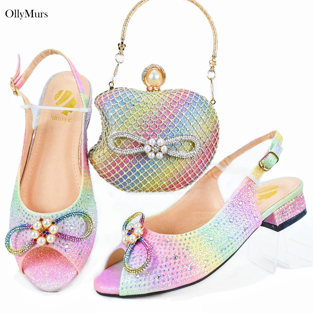 

2024 Latest Italian Summer Sandal Shoes With Matching Bags Set Decorated With Rhinestone African Women Shoes And Match Set