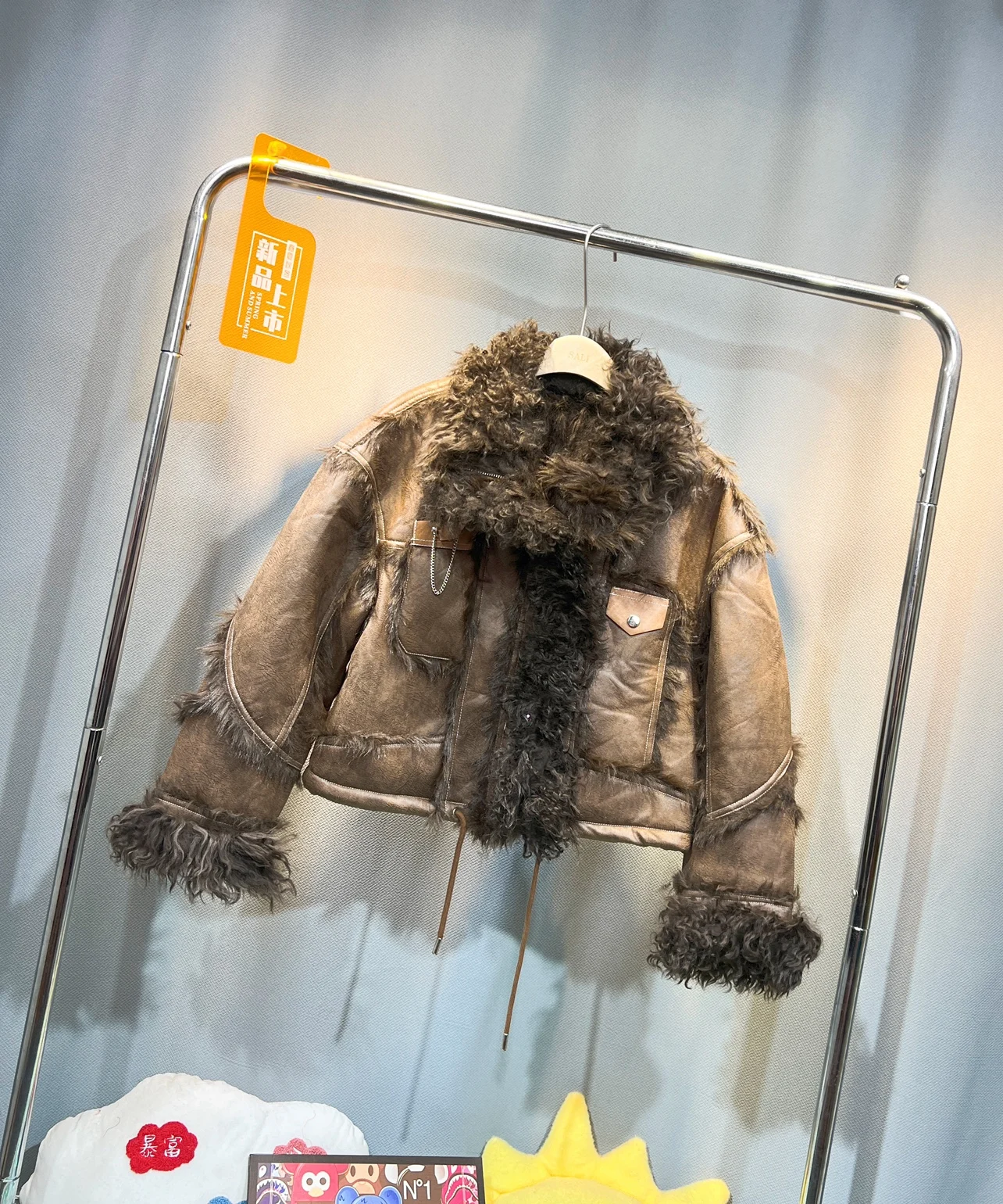 

Imitation Rabbit Hair Jacket Coat for Women 2023 New Autumn Winter Spliced Motorcycle Jackets Fluffy Stand Collar Short Outwear