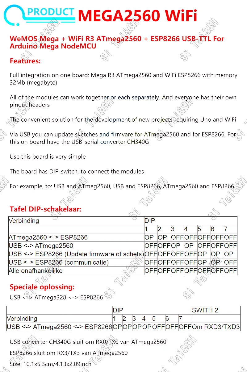 Mega2560 ATMEGA16U2 / Pro Mini MEGA 2560 Mega + WiFi R3 ATmega2560 Chip CH340G Für Arduino UNO R3 Entwicklung Bord weMos ESP8266 – Detail 8