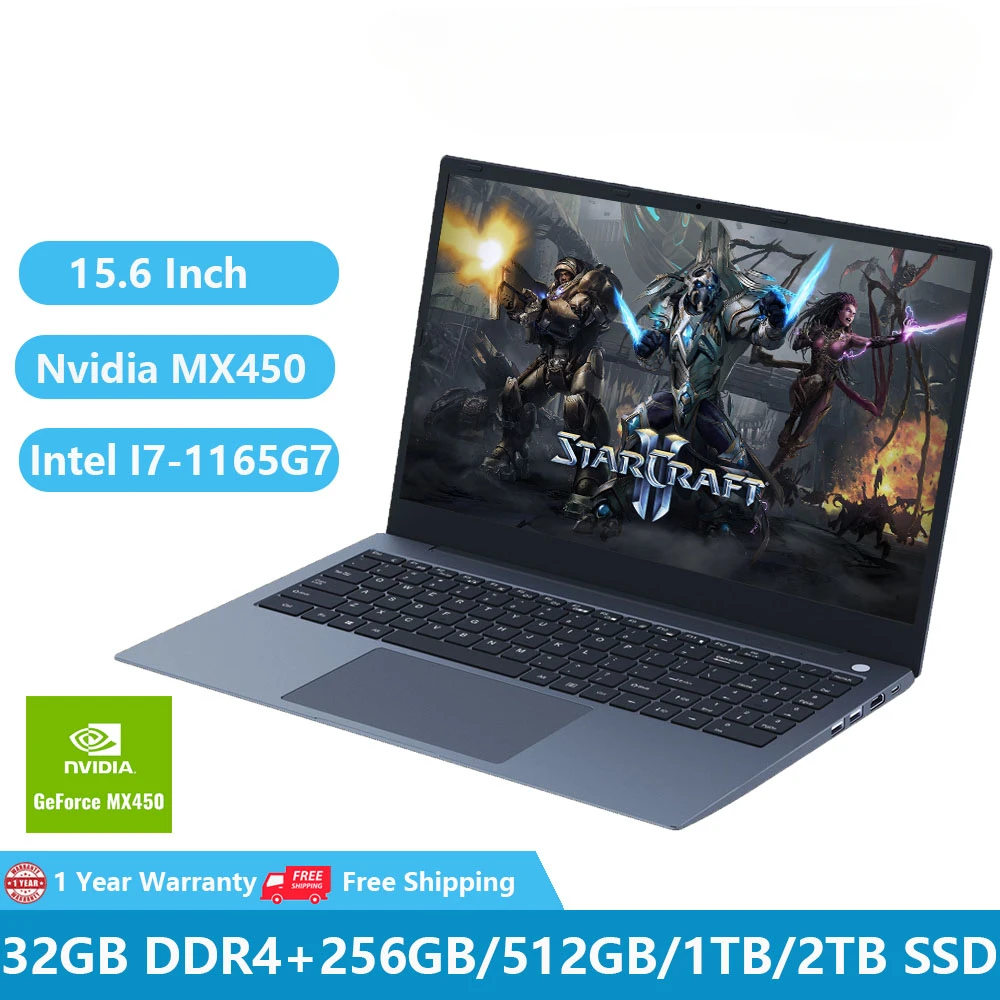 2023 Computer Portatili Da Gioco Grafica Discreta Geforce Mx450 Quaderni Per Ufficio 11Th Gen Intel I7-1165G7 32Gb Ram + 2Tb M.2 Type-C Dp Metal
