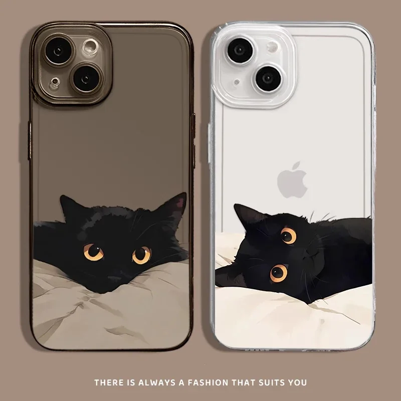 Black Cat Couple Clear Phone Case – Transparent Protective Cover with Whimsical Design