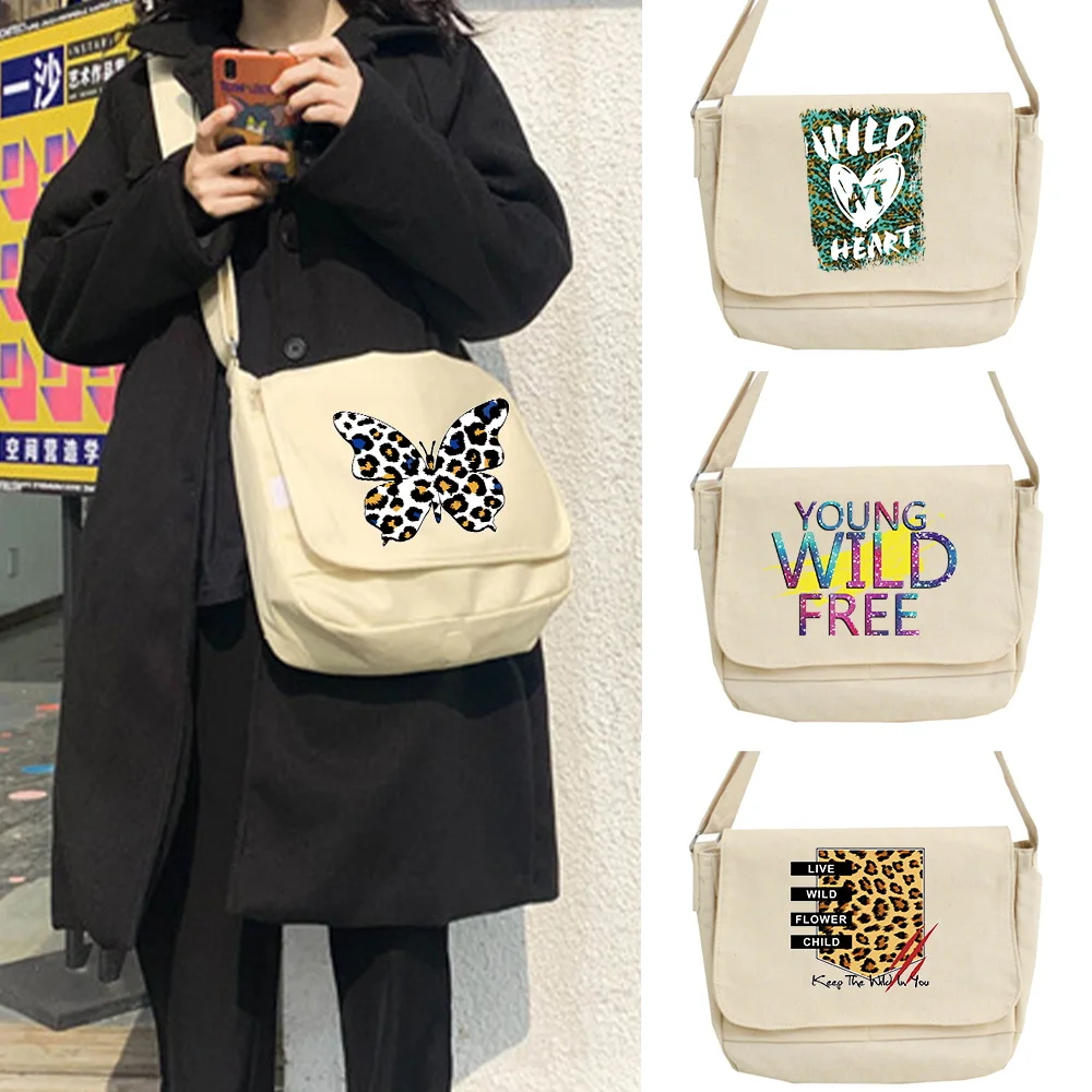 

Messenger Bag Women Travel Canvas Organizer Japanese Youth Harajuku Casual Version Shoulder Crossbody Bags Wild Print Satchels