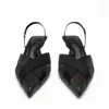 Point Head Kitten Heel Slingbacks Pumps For Women French Style Black Closed Head Mid-Heel Sandals Summer Sexy Cross Satins Shoes 3