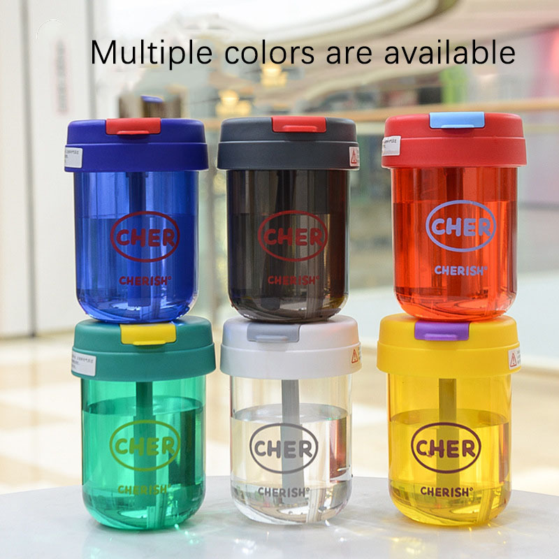 Summer Plastic Water Cup Practical and Compact for Students and White-collar Workers Double-drinking Water Cup with Straw