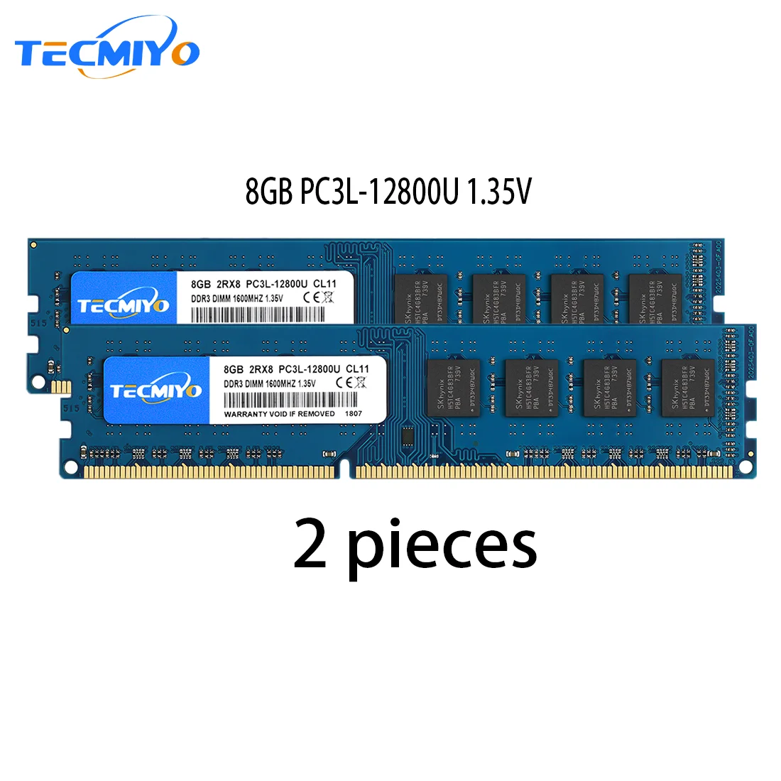 TECMIYO Desktop RAM 2X 8GB DDR3L 1600MHz DIMM PC3L-12800U 1.35V 2RX8 240pin Low Voltage DDR3 Intel AMD Memory for Computer-Blue desktop ram memory