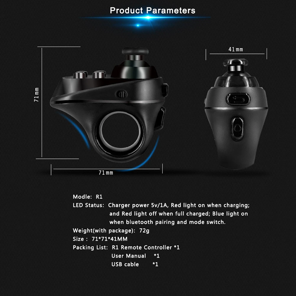 Game Controller R1 Mini Ring Bluetooth 4.0 Rechargeable Wireless VR Remote Joystick Gamepad For Android 3D Glasses Accessories