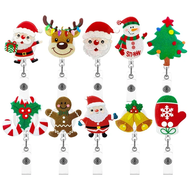 Christmas Badge Reel Retractable Nurse Badge Clips Holiday Cute