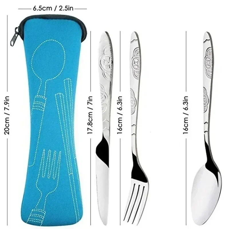 Portable Stainless Steel Western Style Steak Knife Fork Spoon Complete Set of Tableware for Home Use Outdoor Travel Cutlery 3Pcs