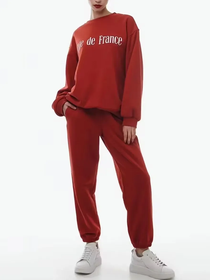 

Women's Sports Suit 2023 New Fleece Letter Printed O-Neck Loose Casual Long Sleeve Pullover or Fashion Elastic Waist Long Pants