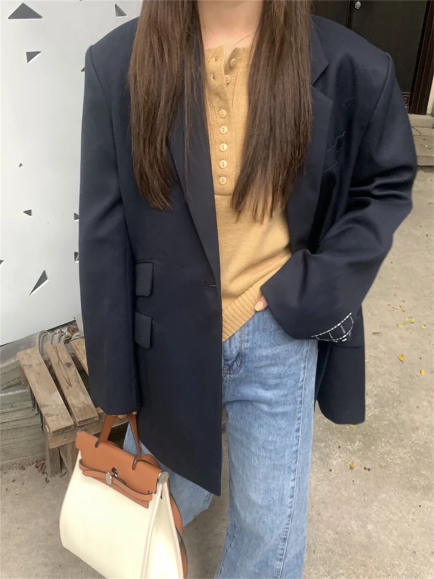 

Блейзер Alien Kitty Женский свободного покроя, шикарная Минималистичная одежда для работы, Модная элегантная облегающая повседневная одежда, однотонная офисная одежда, осень 2023