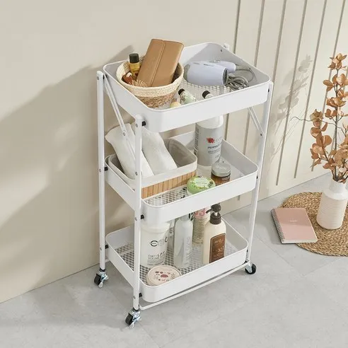 편리한 수납과 스타일을 결합한 CARITO 접이식 3단 수납 트롤리