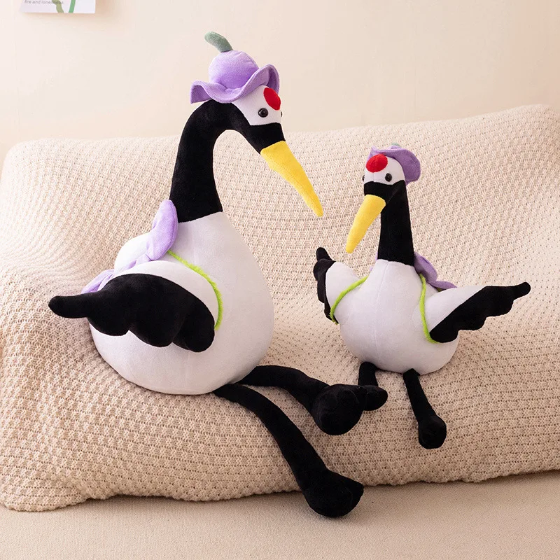 Cute Cartoon Red-Crowned Crane in Hat Plush Animal Doll Kawaii Room Decor Ornaments Soft Kids Toys for Girls Throw Pillows Toys goldfish silicone mold durable cartoon animal scented fish mold gypsum ornaments mold diy plaster