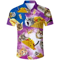 Mens Casual Button Down Shirts 3D Printed Funny Cat Pattern Short Sleeve Tee Shirt Tops Oversized Mens Hawaii Style Beach Shirt 1
