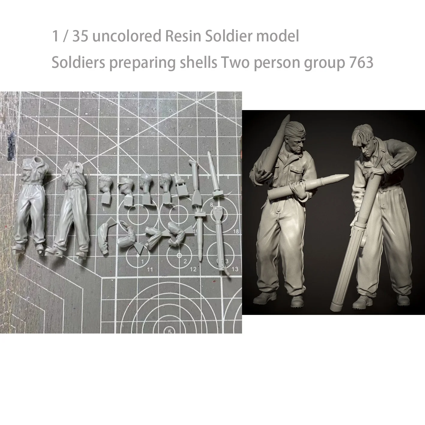 

1 / 35 uncolored Resin Soldier model Soldiers preparing shells Two person group 763