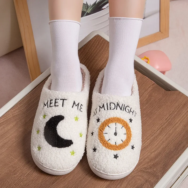 

Winter Women Fluffy Home Slippers Warm Platform Anti Slip Comfortable House Shoes Moon Outdoor Couple Winter Slippers Men Women