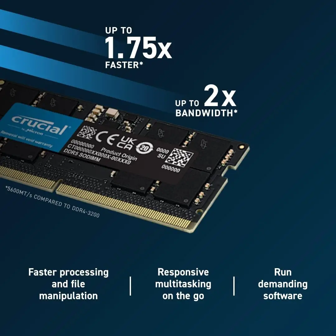 Crucial DDR5 4800MHz 5600MHz 262-Pin SO-DIMM 1.1V CL40 CL46 Laptop Memory 8GB 16GB 32GB For Laptop Memory Module Laptop Ram Memory Notebook Ram Memory