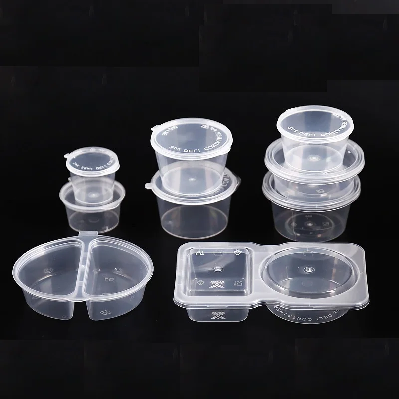 10PCS Plastic Sauce Cups Food Clear Storage Containers With Lids 25/50/75ml