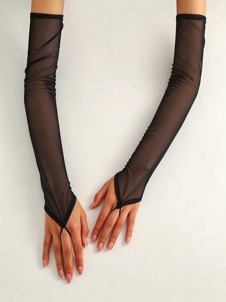 48cm Candy Color Elasticity Mesh Thin Transparent Hook Finger Long Gloves Women Sexy Party Cosplay Elegant Etiquette Opera Perfo
