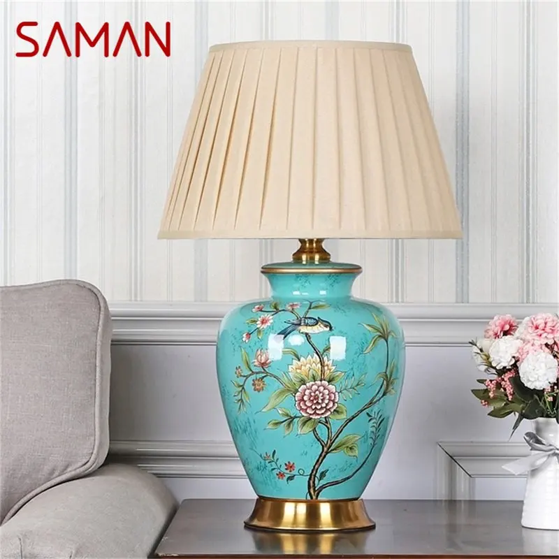 

SAMAN Ceramic Table Lamp Desk Light Luxury Modern LED Pattern Design For Home Bedroom Living Room