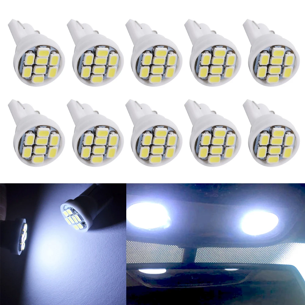 10Pcs Car Driving Led 8Smd 1206 Auto Interior Dome Reading Light Wedge Lighting DC 12V White Cob Bulb Dashboard Lamp Turn Signal 10pcs echu1c273jx5 thin film capacitor 0 027uf 16vdc 5% 2% pps film 1206 ech u1c273gx5 cbb polyester capacitor new original