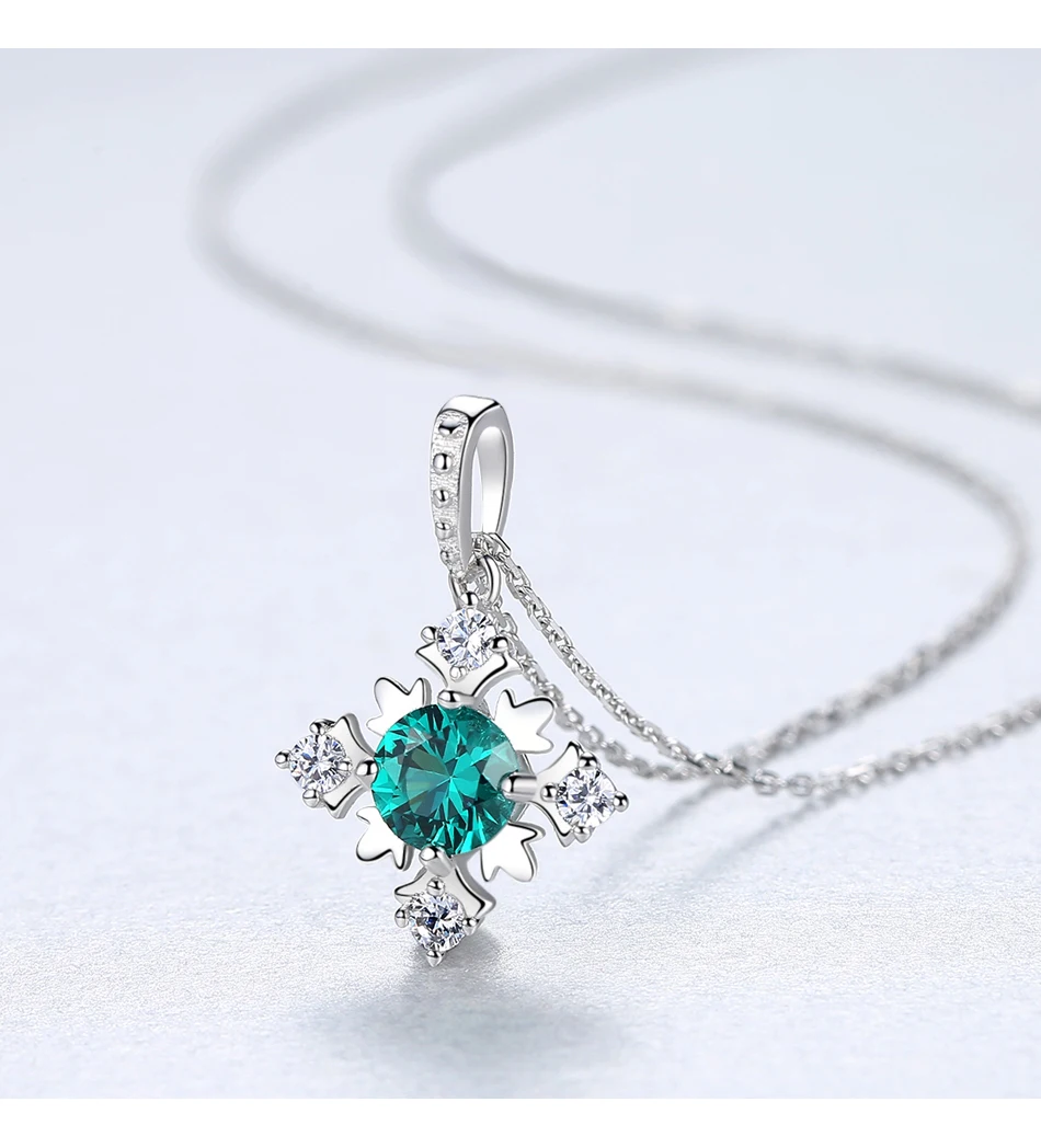 Collane con fiocco di neve in autentico argento sterling con zaffiro blu per le donne, con pietre preziose, smeraldo, da sposa_voghion.com