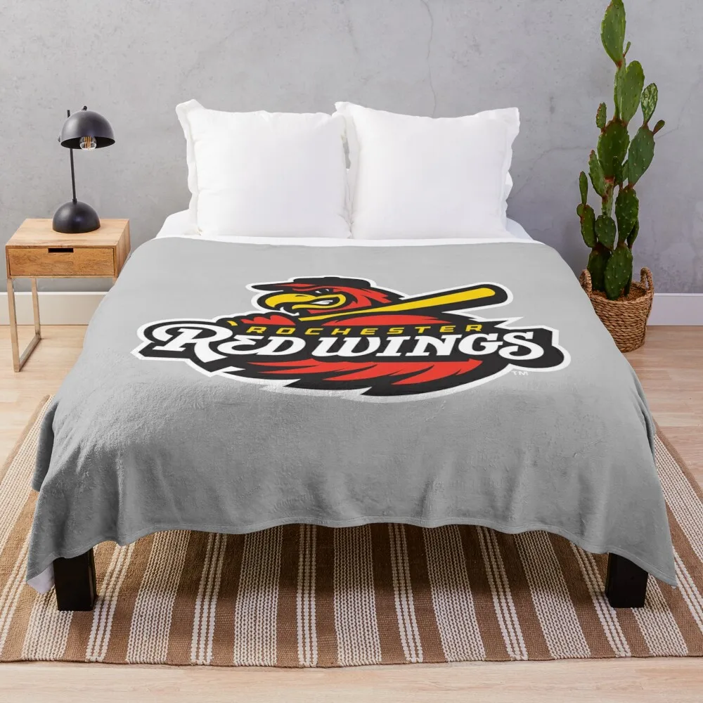

Rochester of Red Wings logo Throw Blanket Flannel Fabric blankets and throws Luxury Throw christmas gifts For Sofa Thin Blankets
