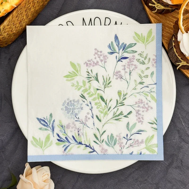 Printed Paper Napkins Flowers Leaves Coffee Restaurant Dessert Paper Draw Placemat Hotel Wedding Coloured Napkins 20pcs/pa