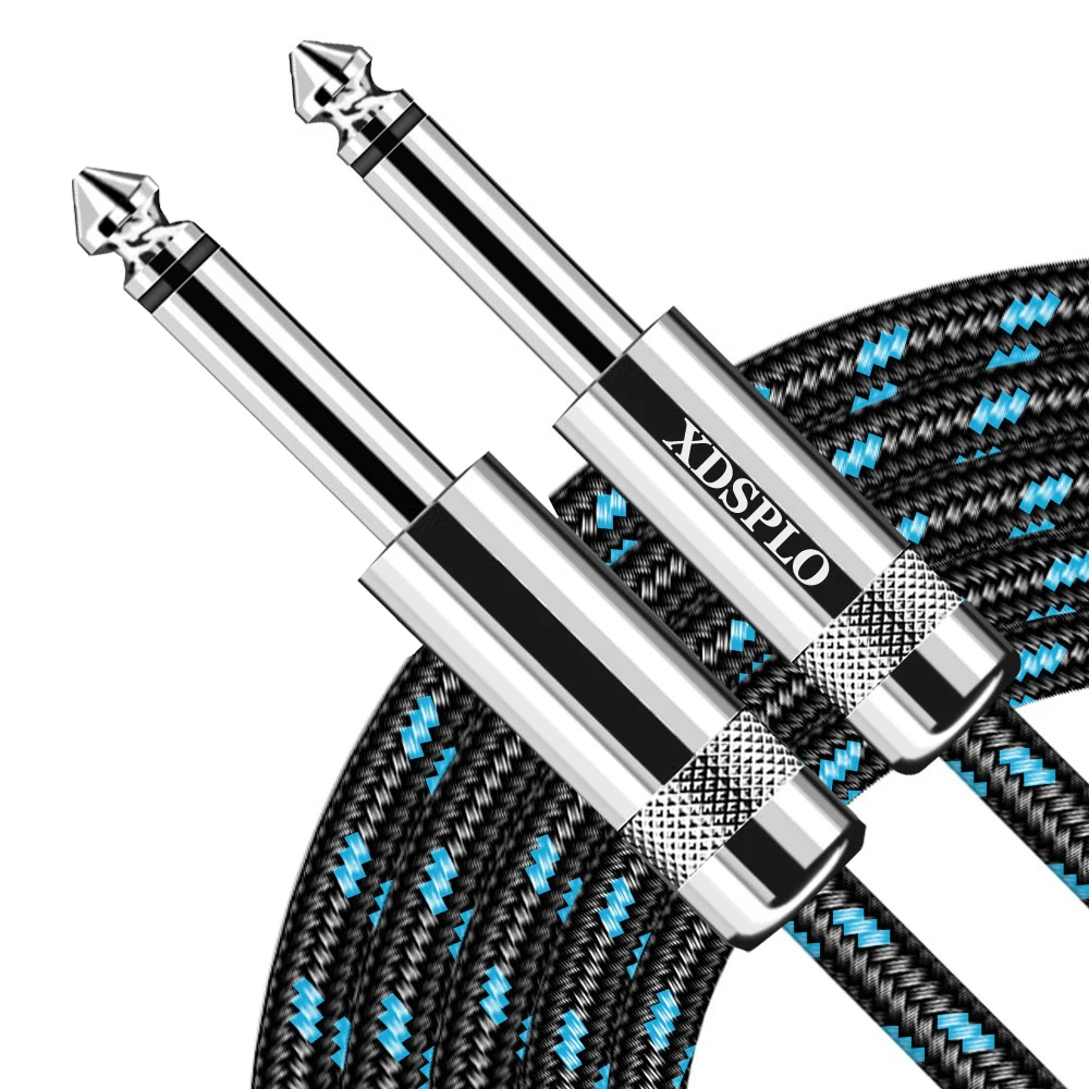 Braided Electric Guitar and Bass Audio Cable with Noise Reduction, 1/4 ft 90-Degree TS Jack