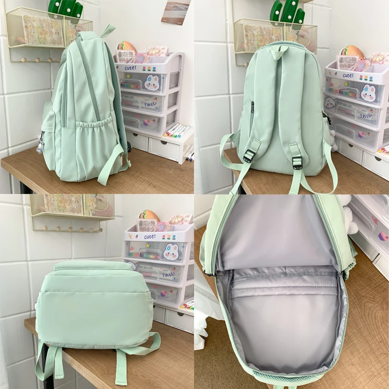 Waterproof Solid Color Nylon Women Backpack School Bag For