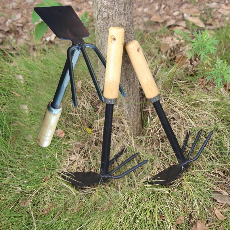 나무 손잡이 이중 목적 괭이 갈퀴 심기 도구, 다리미 괭이 갈퀴 꽃 키우기, 화분 심기, 원예 도구