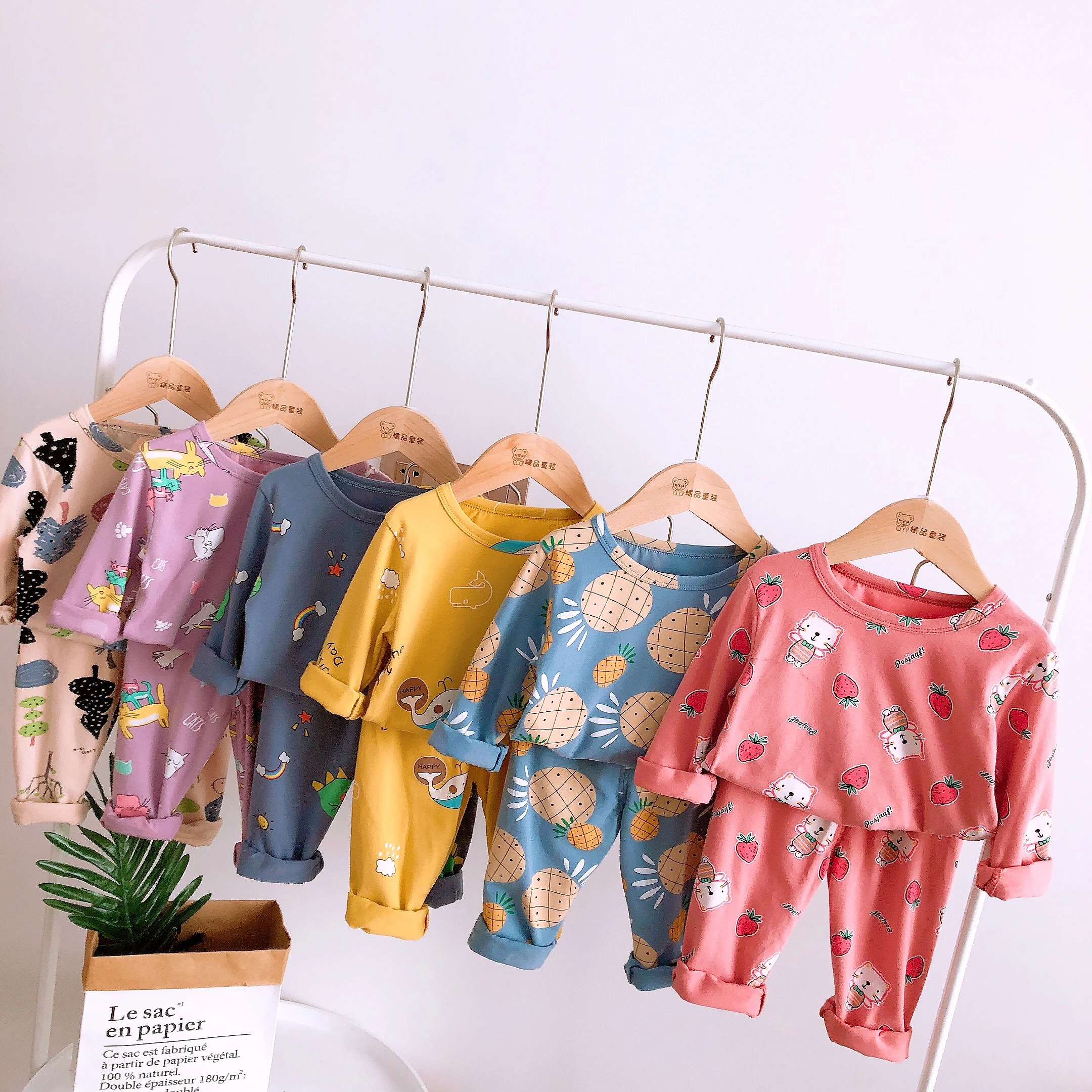 Children's Four Seasons Long sleeved Comfortable Full Print Cartoon Pajama Set 2PCS Children's Sleeping Round Neck Clothes cotton pajamas set