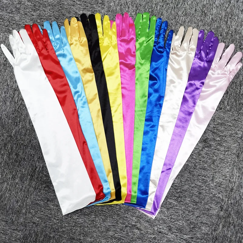 Elegant Multicolour Satin Long Opera Evening Ball Wedding Dress Accessories Spandex Women Elbow Performance Etiquette Gloves K14