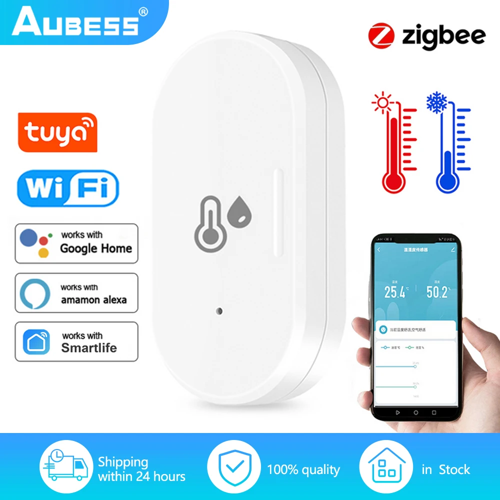 Temperature Humidity Sensor Temperature Humidity Meter 1Pcs Tuya ZigBee 3.0 Temperature Sensor Real-time Humidity Detector Portable Battery Powered Smart Home Alexa Google Home