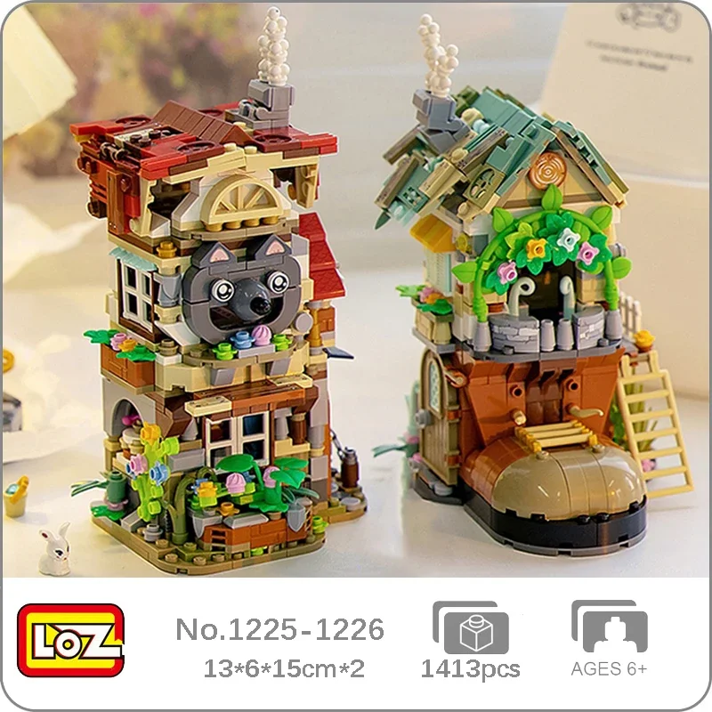 Loz World Architecture Forest Log Cabin Wolf Shoe House Dog Rabbit Garden 3D Mini Blocks Bricks Building Toy For Children No Box