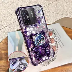 Elegant Purple Floral Plating Phone Case with Stand and Lanyard Attachment - Redmi 10 Power (PURPLE)