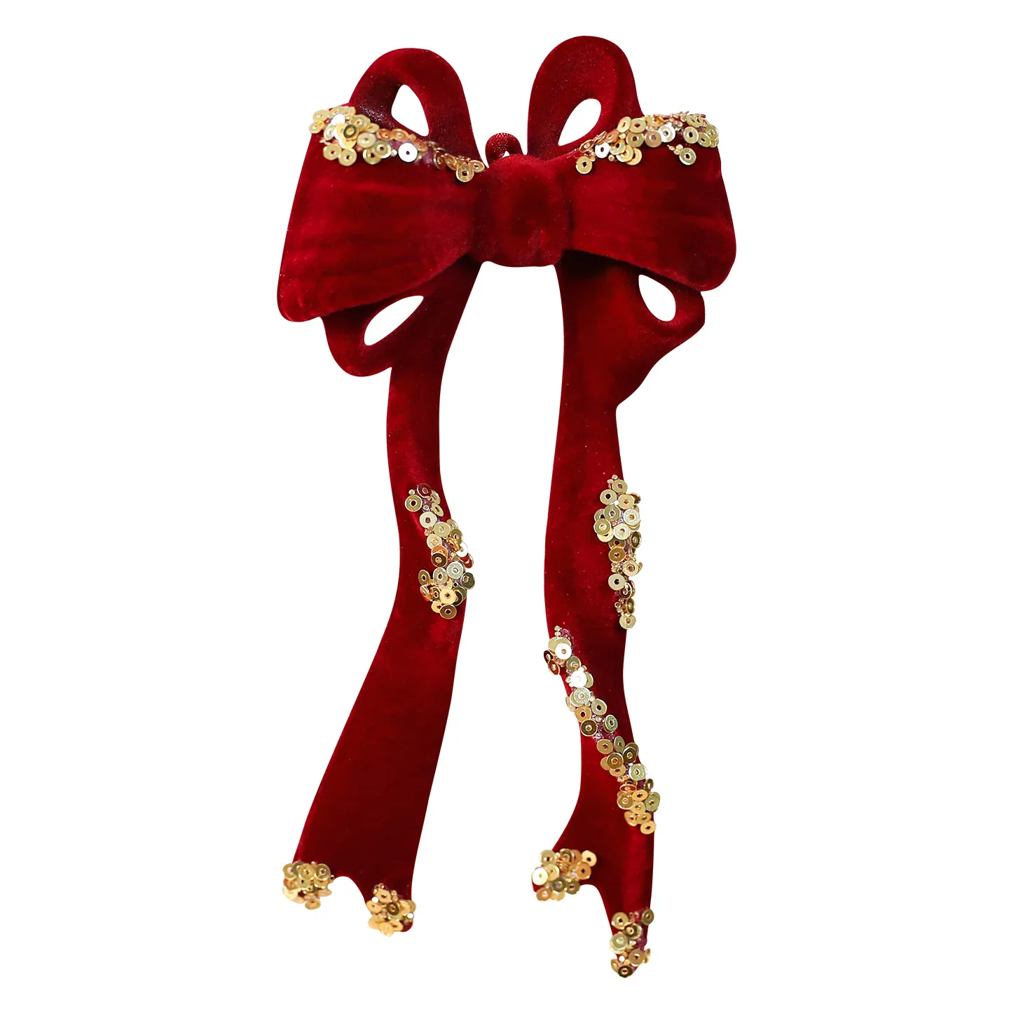 Wine Red Plush Christmas Tree Pendant Gold Sequin Glitter Bow Snowflake Elk Hanging Ornaments Flocking Christmas Pendant